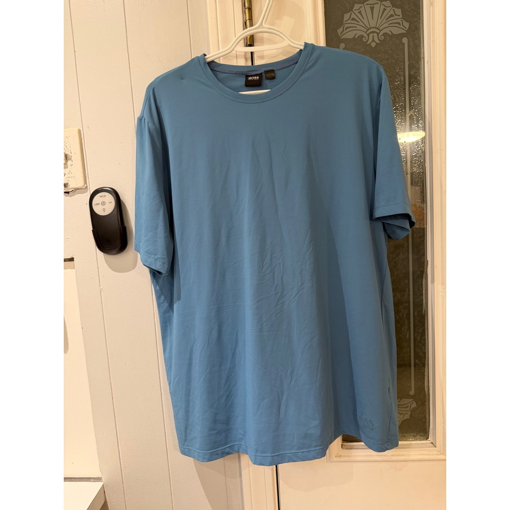 Hugo Boss Mens Blue Crewneck T-Shirt XL Nylon Spandex Stretch Logo Tee